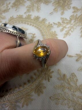Vintage D’Joy Genuine Citrine & Diamond Ring | 925 Sterling Silver with 10K Gold